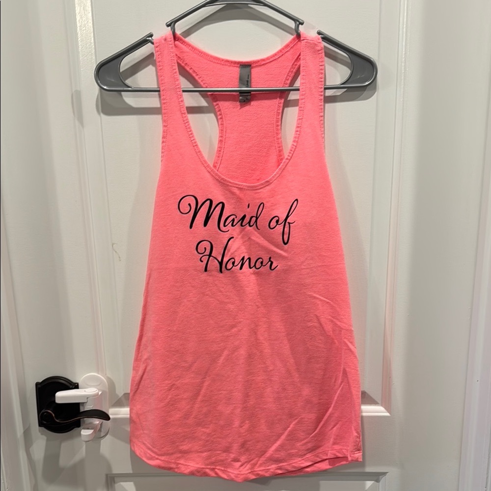 Next Level Apparel Pink Sleeveless Tank Top with Black Script